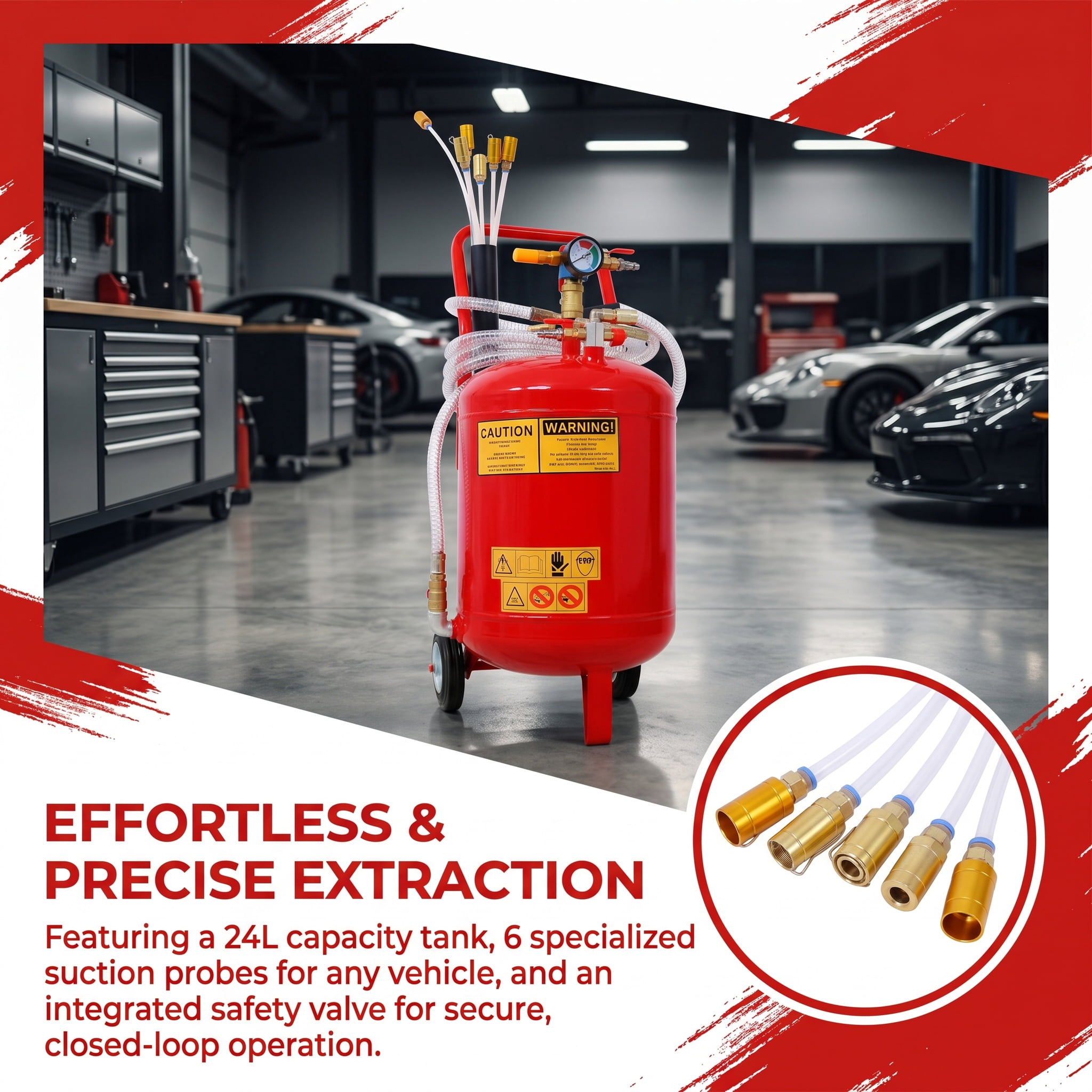 Zateety Oil Extractor Fluid Evacuator Portable Pneumatic Integrated Level Gauge 24 L Capacity
