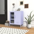 thumbnail image 3 of 33 Inch Glass And Metal Storage Cabinet Adjustable Shelves 2 Door Lockable Lockers 3 Layer Multipurpose Lockers Laundry Room Or Utility Room Cabinet Home Purple Size： 33"H X 29.5"W X 13.8"D, 3 of 8
