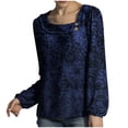 thumbnail image 3 of Jinhomg Elegant Shirts for Women Trendy Irregular V Neck Velvet Tops Soft Comfy Long Sleeve Velour Blouses Dressy Casual Pullovers Winter Saving Blue S, 3 of 4