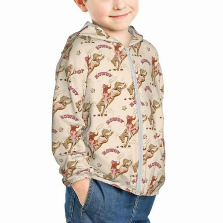 

Uemuo Howdy Cowgirl Pattern Rash Guard for Boys Girls Long Sleeve Swim Shirts UPF 50+ UV Sun Protection Hooded Fishing Shirt with Pocket for Kid-2 Years