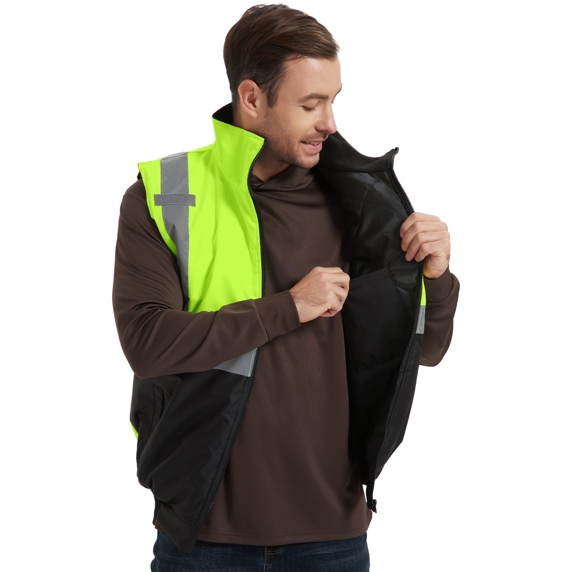 ProtectX Safety Winter Vest for Women Men, High Visibility Reflective Vest, Insulated Construction Workwear, Wind Resistant,Waterproof, Green, Large