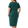 thumbnail image 4 of DARING DIVA Plus Size  Short Sleeve Sheath Solid Dress 1X Dark Green, 4 of 6