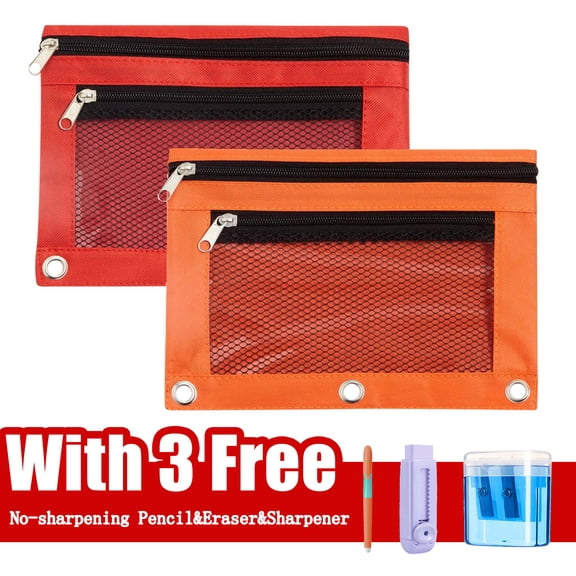 KOYPTL 2Pack Oxford Cloth Pencil Case,Sturdy Pen Pouch for Binder with Double Layer,Large Capacity Zipper Closure Pencil Bag Clear View Window for Office Stationery Organization Travel Cosmetic Bag