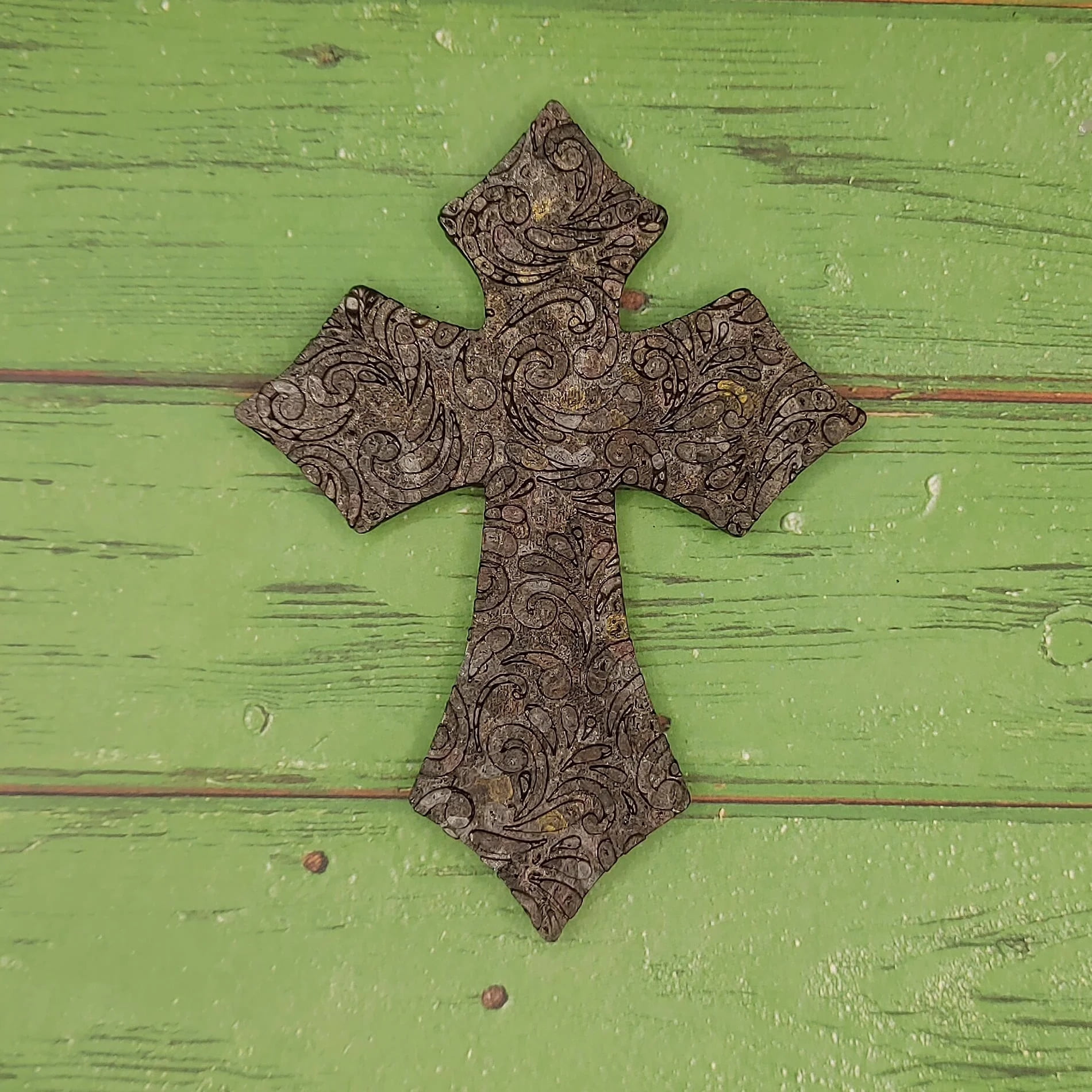 Pointy Cross with Floral Leather Pattern Silicone Freshie Mold