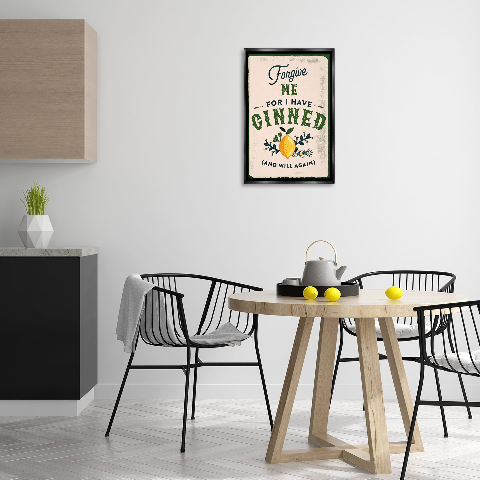 Stupell Industries Forgive Me For I Have Ginned Food & Beverage Painting Black Floater Framed Canvas Art Print Wall Art, 17 x 25