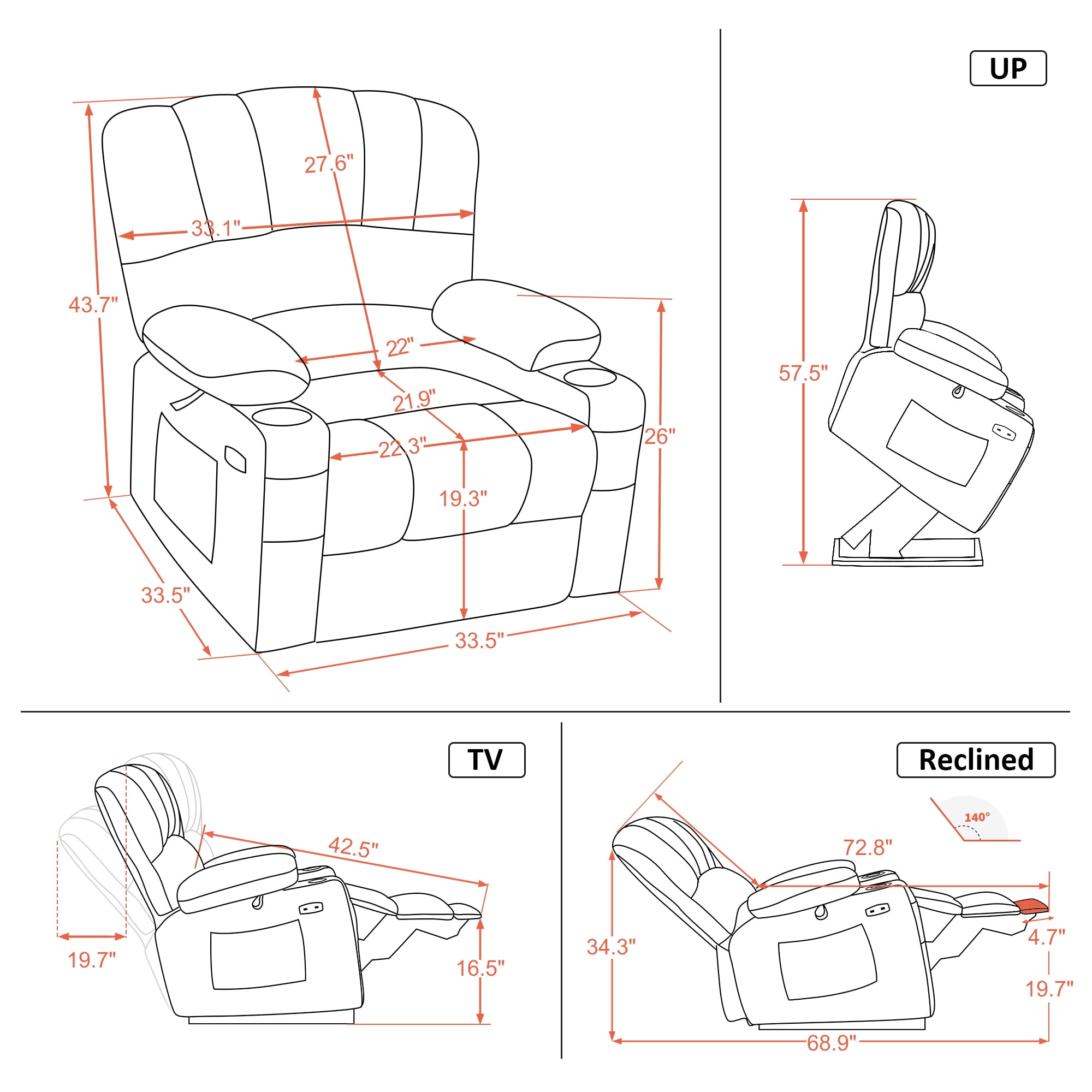 MCombo Power Lift Recliner Chair with Massage Heat, Extended Footrest, Faux Leather(Medium-Regular, Black)