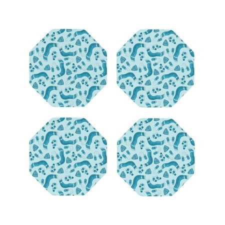 

Matuu Winter Warmth Blue Knitted for Cup Coasters Set of 4 Leather Coasters Desk Coasters for Office Measures 4” x 4”-Octagon