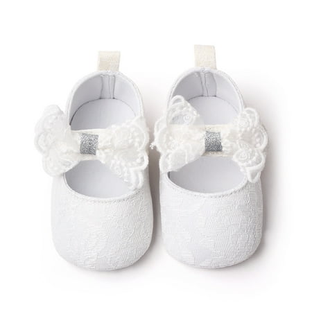 

Newborn Baby Girls Dress Shoes Mary Jane Lace Bowknot Flats None-Slip Sole Princess Shoes First Walker 0-18 Months