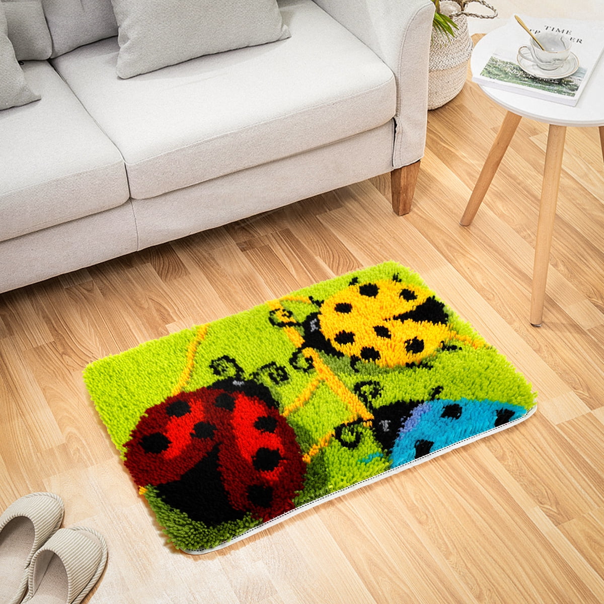 Latch hook rug kit,latch hook cushion kits,Ladybug And Bee Latch Hook Rug Kit for Adults Crocheting Carpet Rug Yarn Sofa Cushion Mat Tapestry DIY Carpet Arts Crafts 50×38cm/20*15in