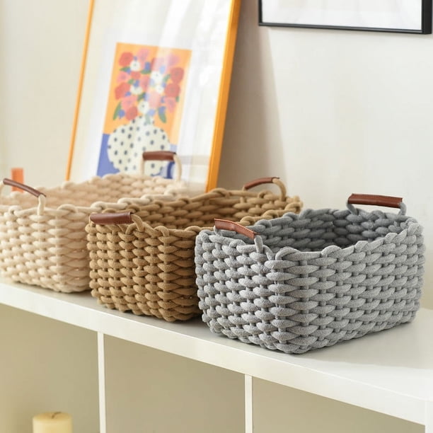 Xihbxyly Ofertas para Mujeres Cesta de Almacenamiento de Punto Grueso, Cesta Tejida, Caja de Almacenamiento de Cuerda Gruesa, Cesta de Escritorio para Aperitivos y Artículos Diversos