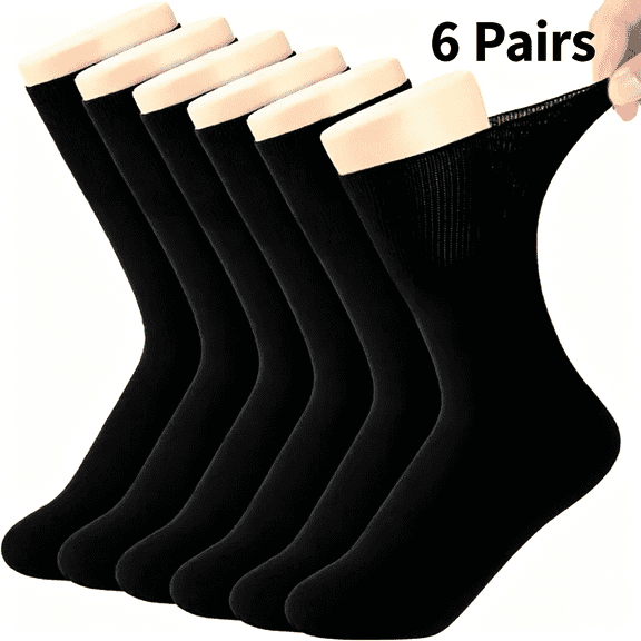 TELOLY 2026 New 6 Pairs Non Binding Loose Fit Ankle Socks - Seamless Wide Thin Crew Socks with No Elastic Top for Men,Women,Casual,Work,Travel Black Womens Socks,Plus