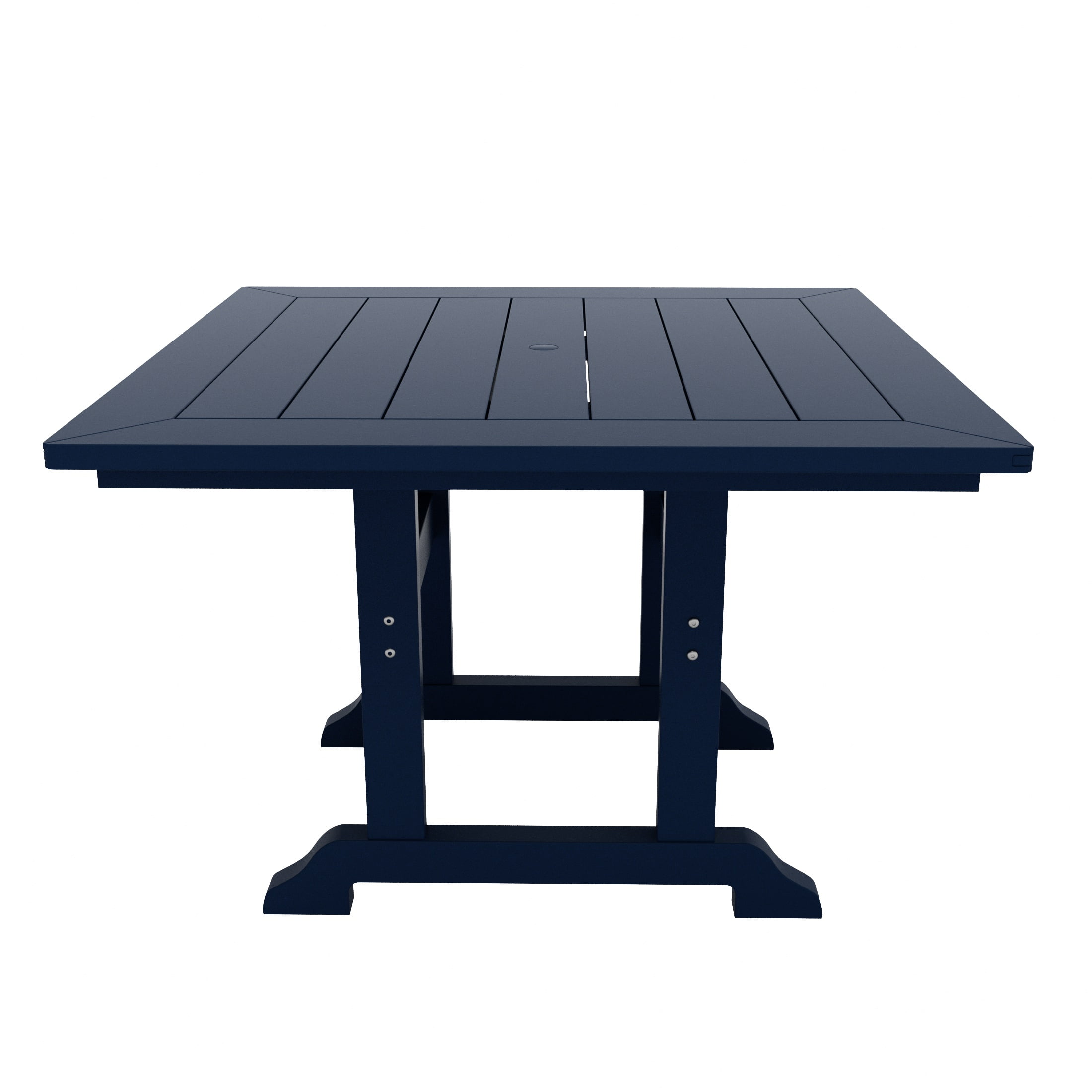 WestinTrends Malibu 5 Piece Adirondack Outdoor Dining Set, All Weather Poly Lumber Patio Table and Chairs Furniture Set, 43" Trestle Square Dining Table and 4 Adirondack Dining Chair, Navy Blue
