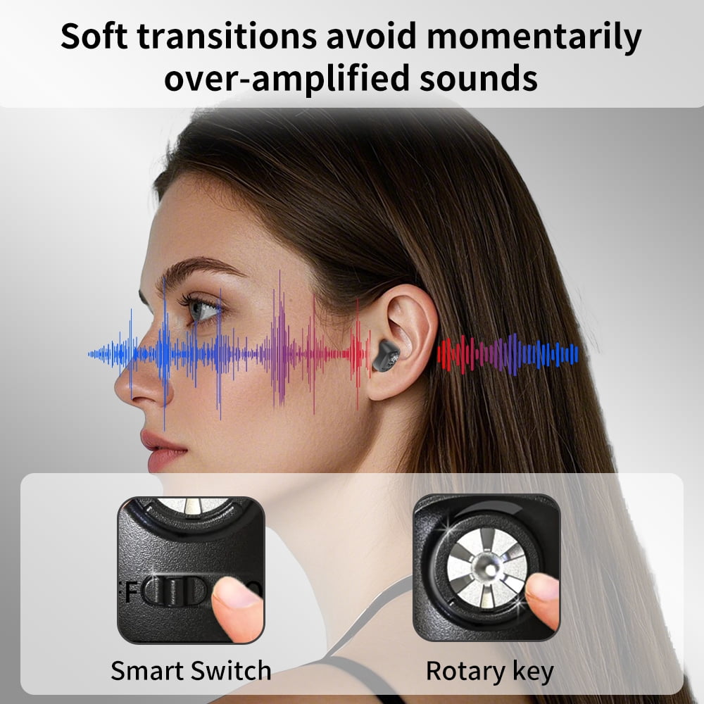 HIBRIQ Rechargeable Invisible Hearing Aids with Charging Base & Noise Cancelling for Seniors HH-1607