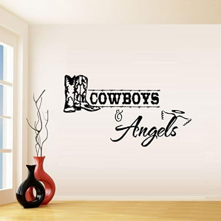 Decal ~ COWBOYS AND ANGELS #1 with Boots ~ WALL DECAL  2 SECTIONS,  each section is  13