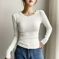 thumbnail image 2 of Womens' Crewneck Long Sleeve Slim Fitted Casual Top T-Shirts Stretchy Basic Shirt White XL, 2 of 4