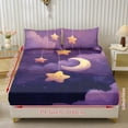 thumbnail image 2 of Xoenoiee Moon Star Cloud Print Fitted Sheet Set, 3-Piece Bedding Set with Deep Pocket - Soft & Breathable Microfiber Sheet Set Includes 1 Fitted Sheet and 2 Pillowcases, King Size, 2 of 7
