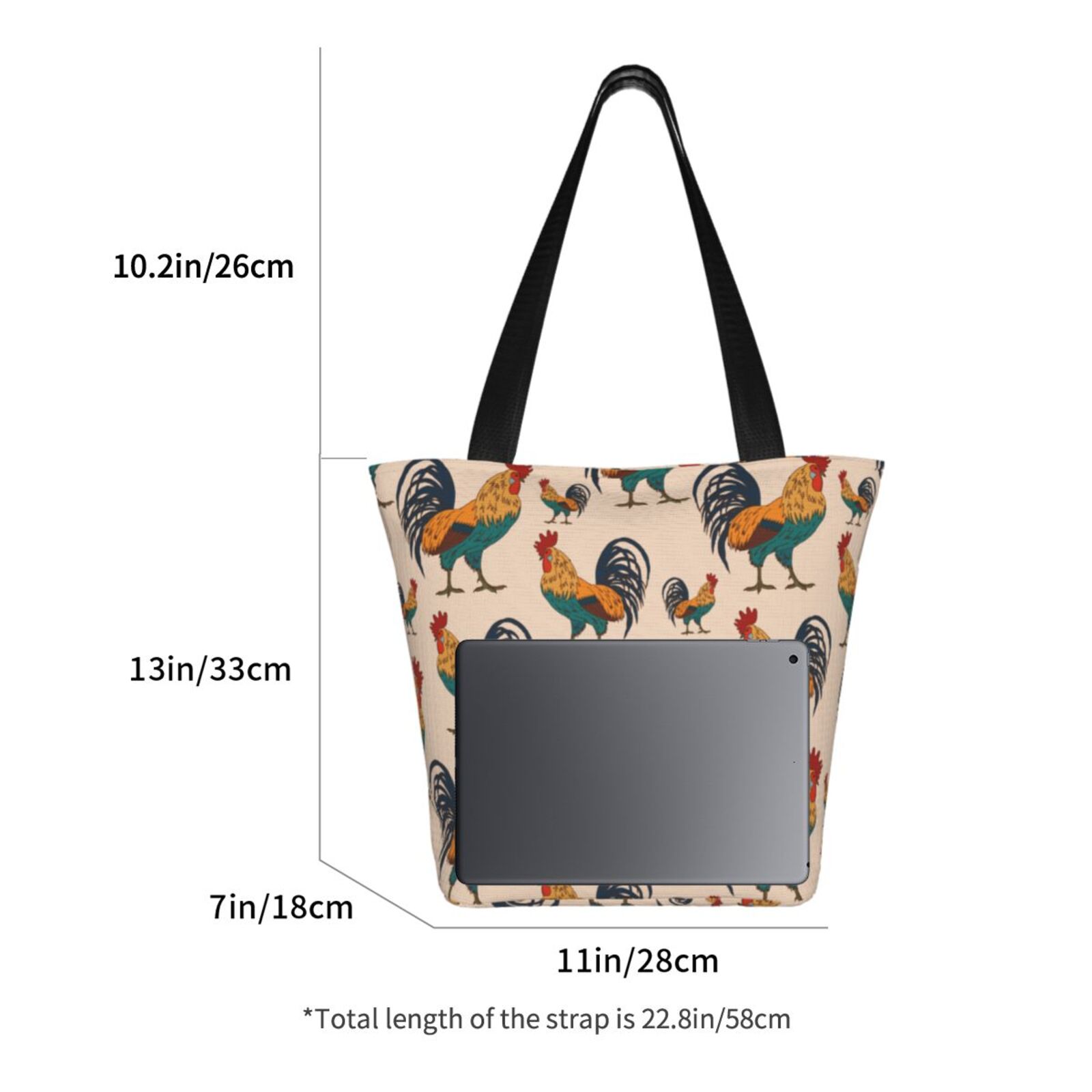 Ratiio Rooster Print Shoulder Bag for Women, Polyester Crossbody Purse Lightweight Handbag for Daily Travel and Casual Use