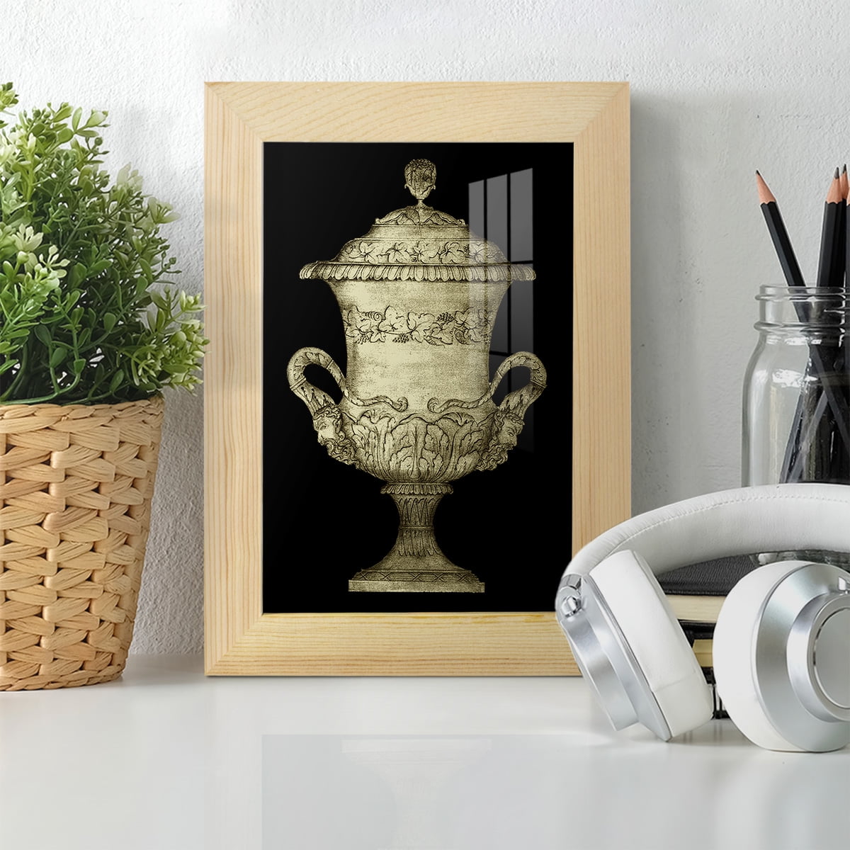 Garden Antiquities IV -Framed Print w/glass-Natural Wood