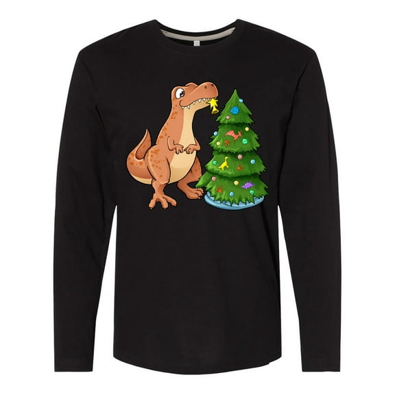 Inktastic Tyrannosaurus Rex Decorating Christmas Tree Long Sleeve T-Shirt
