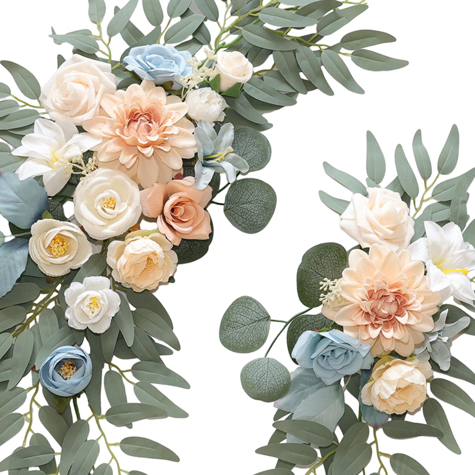 Abbraccia 2 Pieces Wedding Arch Flowers Welcome Sign Decoration Corner Flowers Artificial Flowers for Ceremony Birthday Window Ornament Champagne Blue