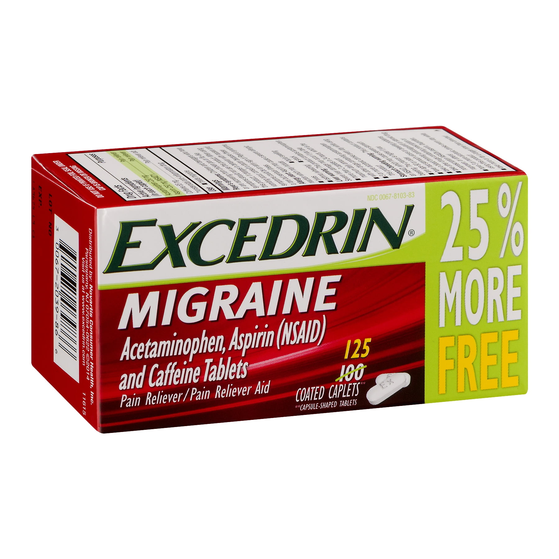 Excedrin Migraine Pain Reliever Caplets, 125 Count