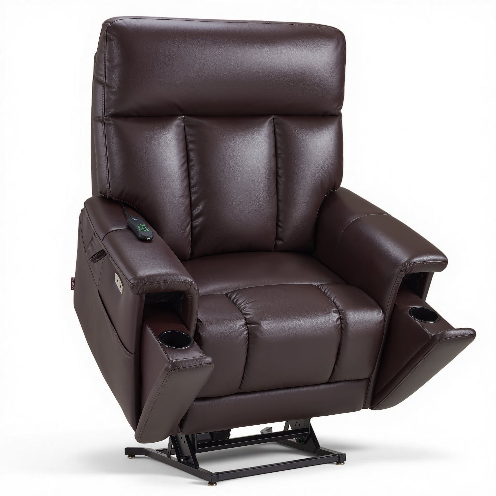MCombo 450LB Oversized Dual Motor Power Lift Recliner Chair for Big Tall Elderly, Hidden Cup Holders, Faux Leather, Dark Brown