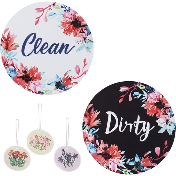 Flower Dishwasher Magnet Clean Dirty Sign, 1Pack Double Sided Reversible Dishwasher Indicator Kitchen Decoration with Dishcloth for Dishwashers