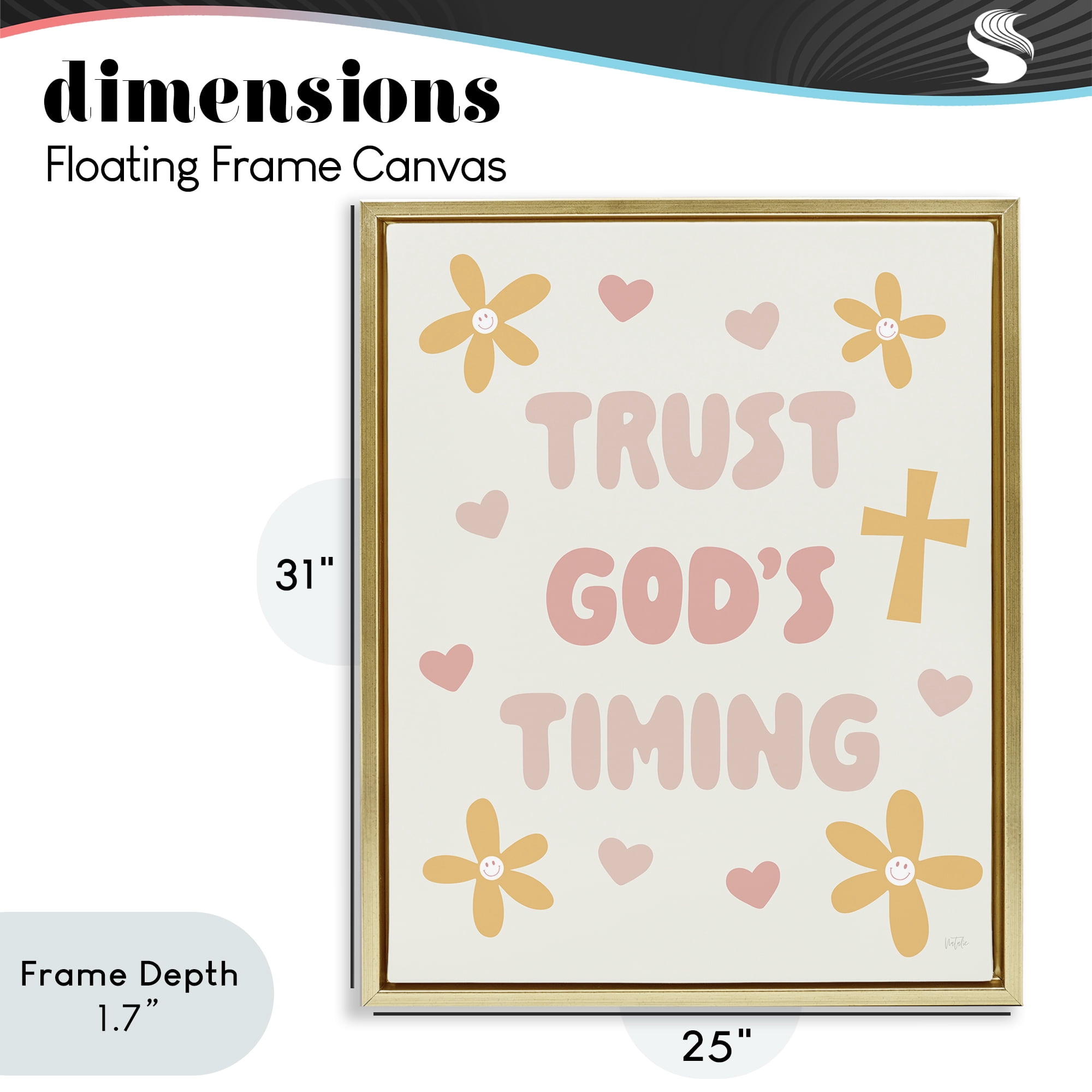 Stupell Industries Retro Trust God's Timing Gold Framed Floater Canvas Wall Art, design by Natalie Carpentieri