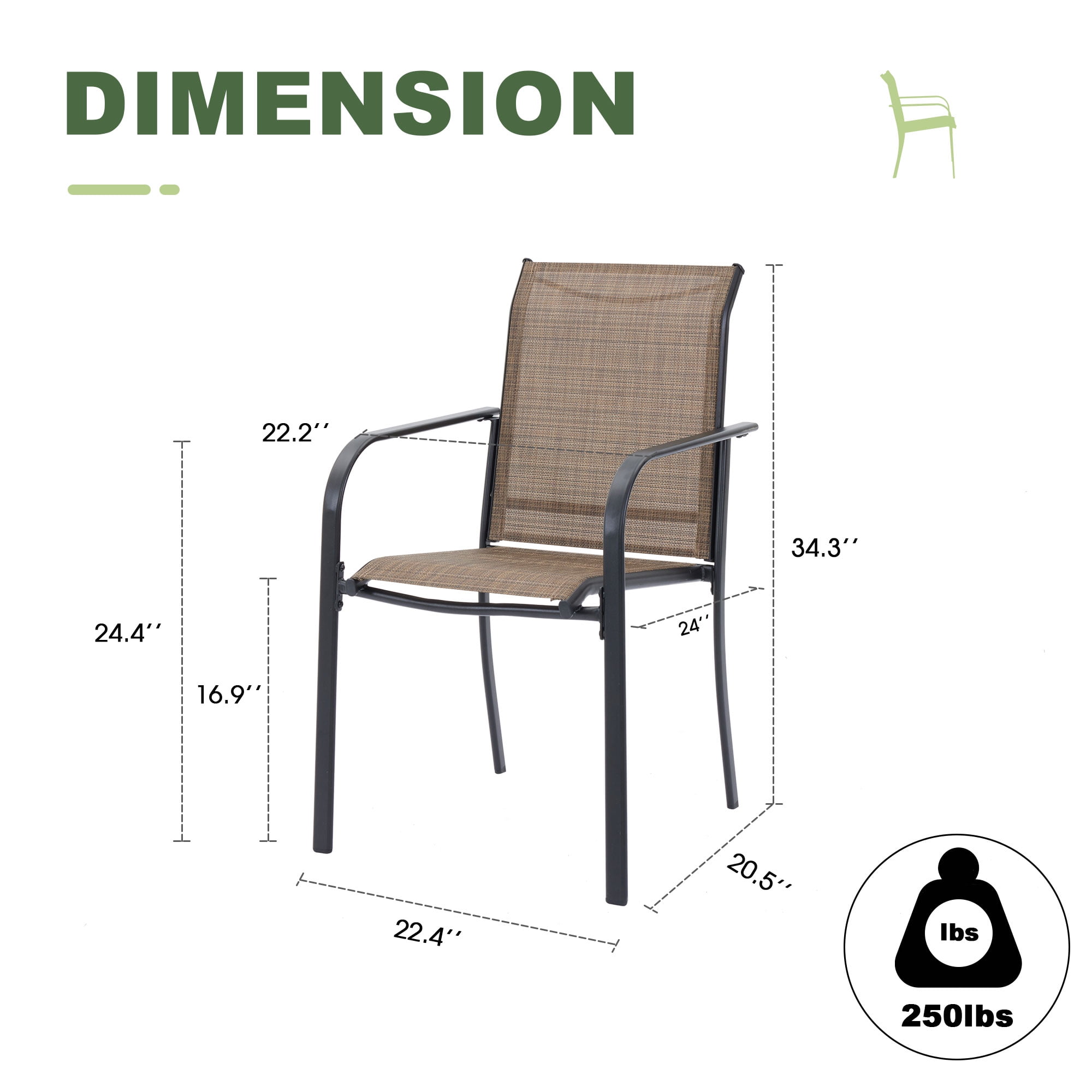Vicllax Outdoor Dining Chair Patio Chairs Stacking Metal Modern for Deck Garden, Set of 4, Brown