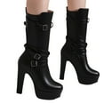 thumbnail image 4 of PiGOGI Women's High Heel Boots Belt Buckle Fashion Winter Fall Boots for Women Thick Sole Comfortable Punk Style Stylish OTK Boots Black 41, 4 of 5