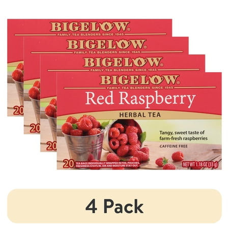 (4 pack) Bigelow Red Raspberry Herbal Tea Bags 20 Count