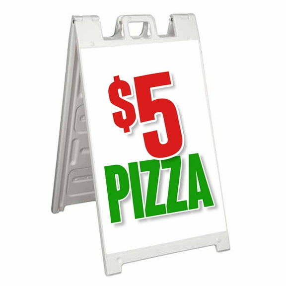 5 Dollar Pizza (24" X 36") Standard A-Frame Signicade, Includes Decal Applied To Stand