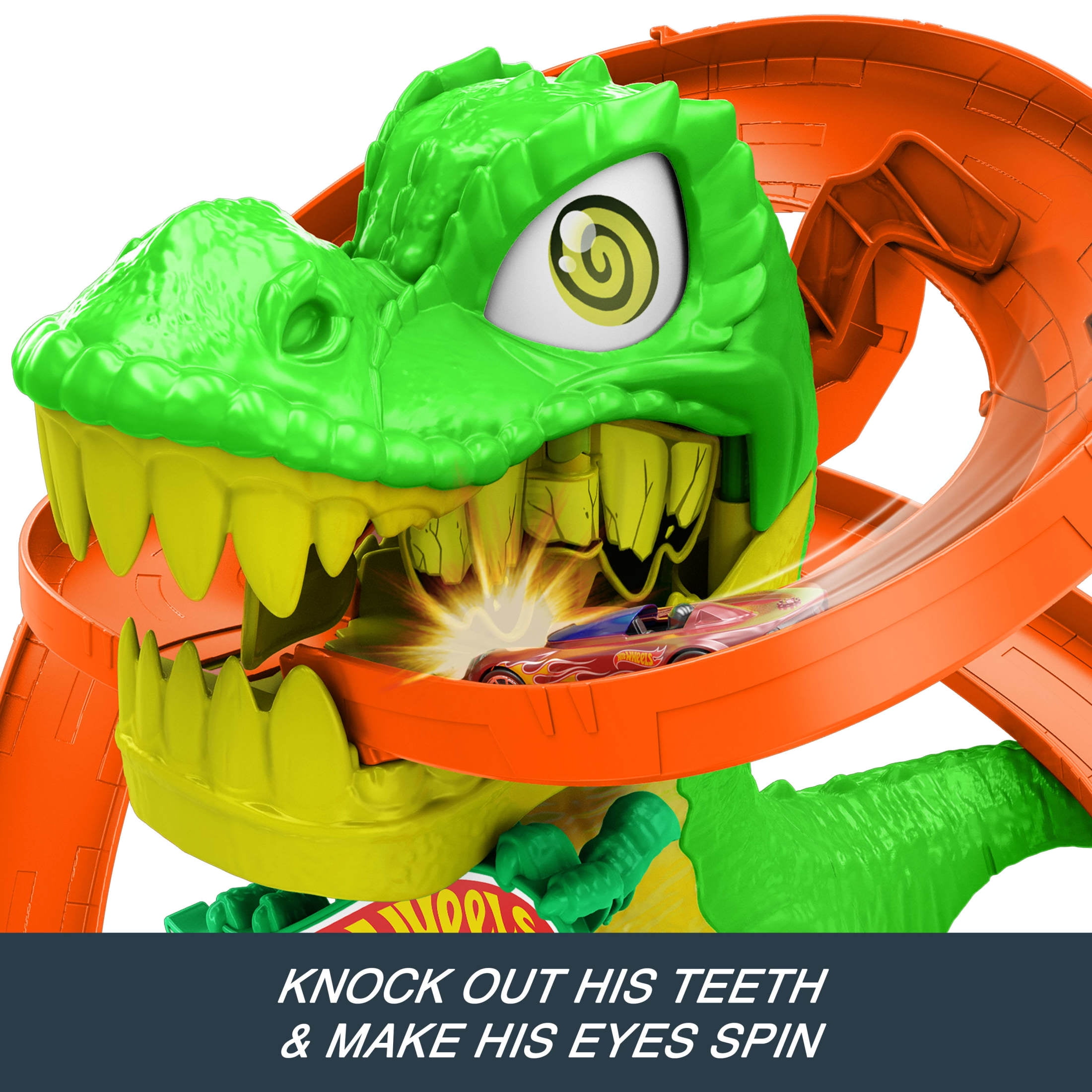 Hot Wheels City TRex Blaze Battle Playset & 1:64 Scale DieCast Car, Dinosaur Nemesis  (图3)