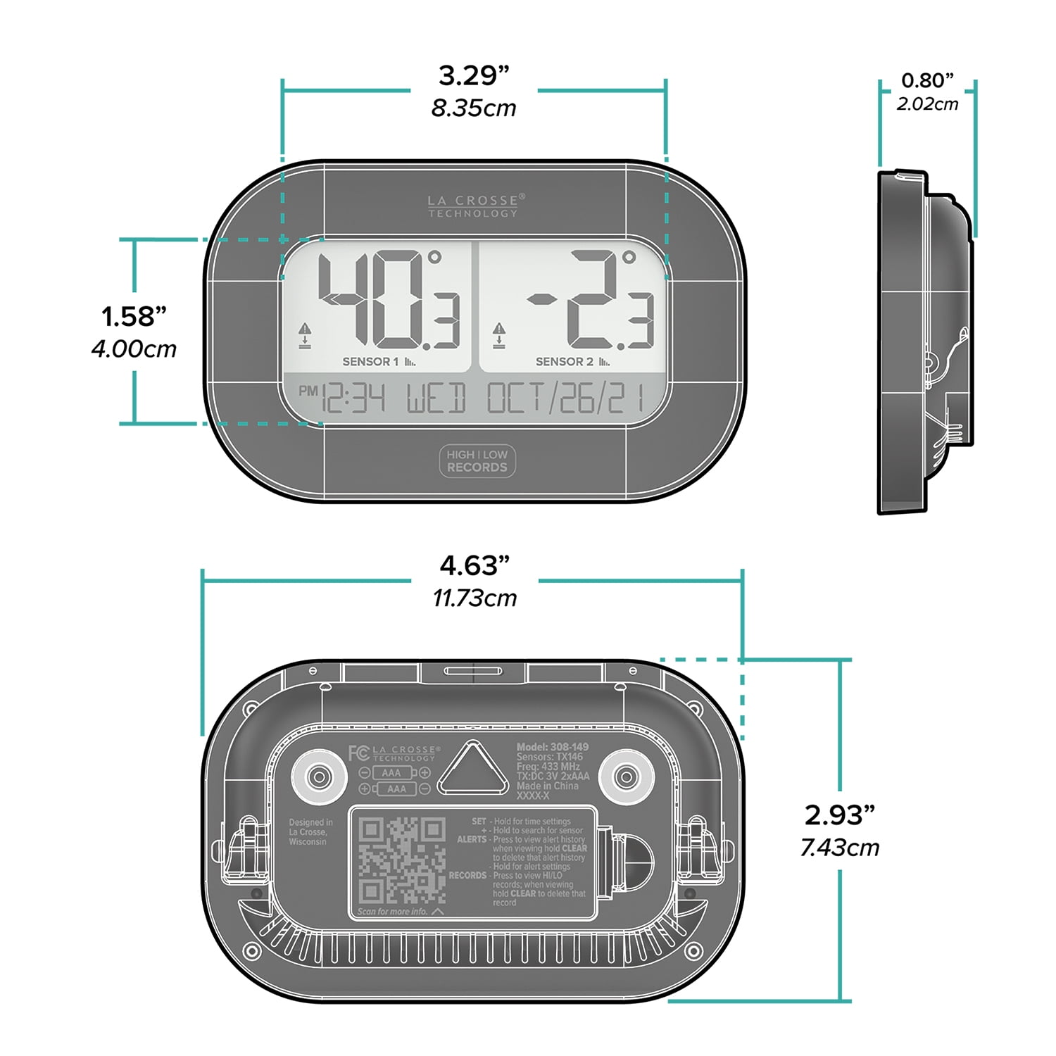 La Crosse Technology Wireless Refrigerator/Freezer Kitchen Thermometers with Display, 308-04747-INT