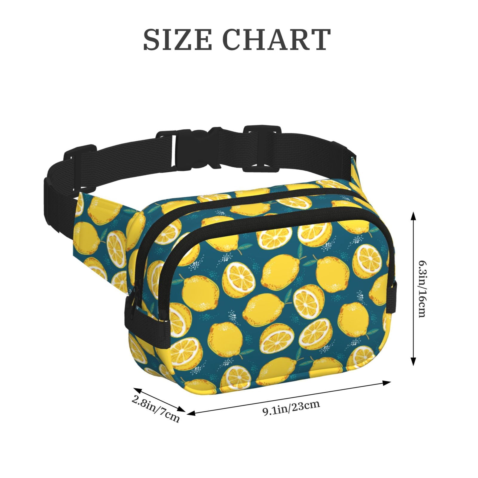 Fuzoiu Lemon Print Unisex Square Double Layer Waist Bag,Crossbody Fanny Pack Travel Workout Accessory