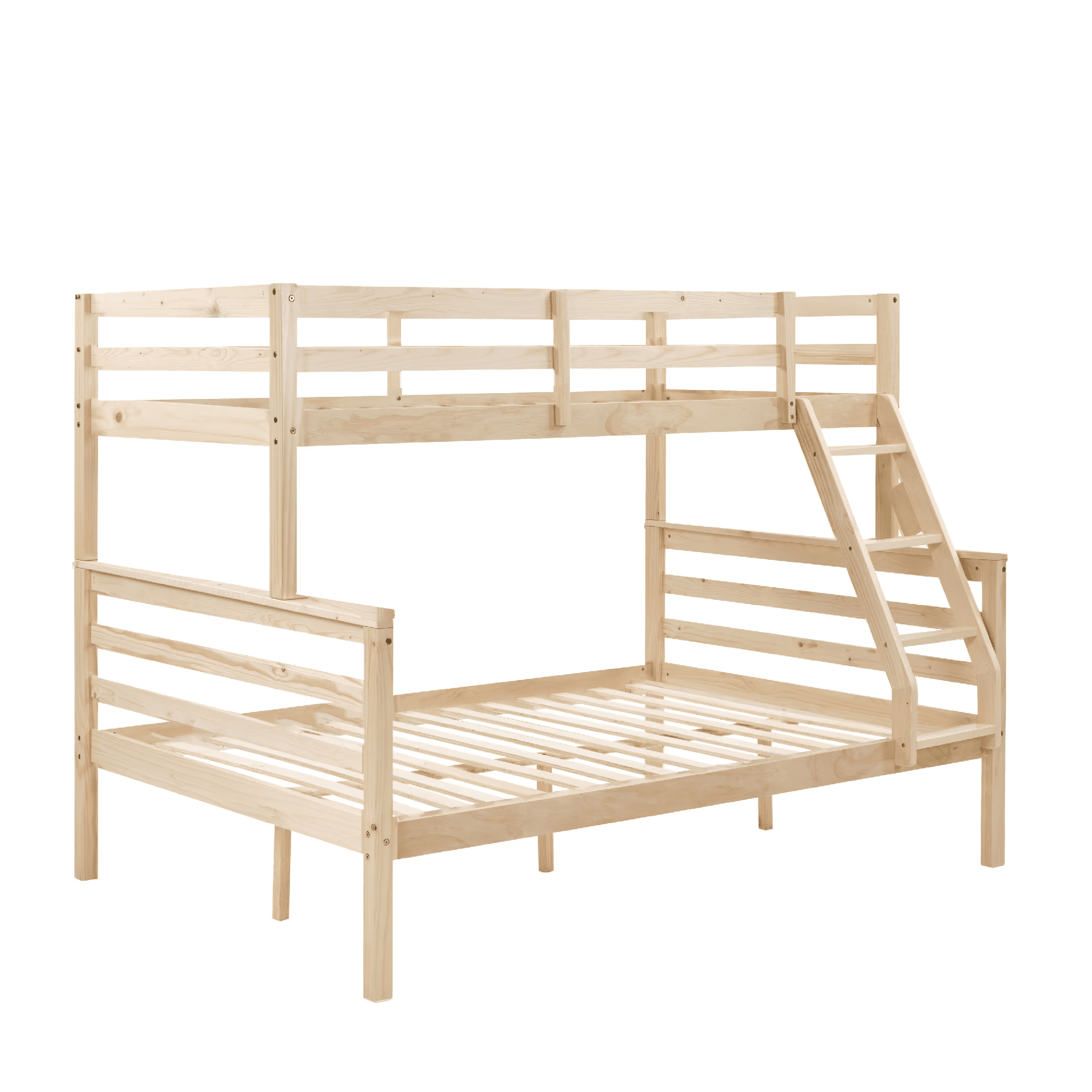 MAYEERTY Twin over Full Bunk Bed with Ladder, Wooden Bed Frame with High Guardrail and Ladder for Kids, No Box Spring Needed, Natural