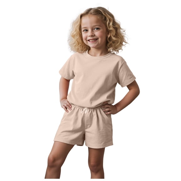 Gubotare Girls Tropical Outfit Cute Summer Toddler Girls Outfits Set New Children'S Cute Short Sleeved T Shirt   Shorts Casual Two Piece Set 1T 2T (Khaki,1-2 Years)