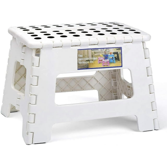 Folding And Portable Stool For Kids And Adults, Small Plastic Foldable Step Stool, Non-slip For Kitchen, Bathroom, Garden, Bedroom, 22cm, White