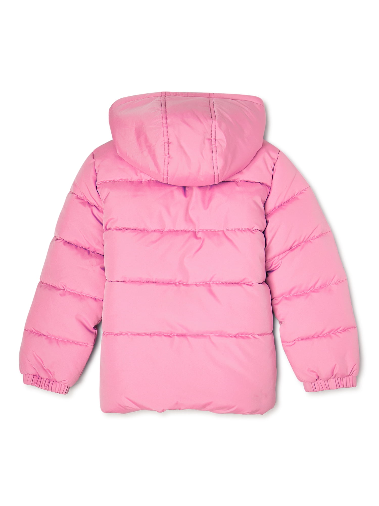 Pink Platinum Girls Solid Hooded Winter Puffer Coat with Leopard Print, Sizes 4-16