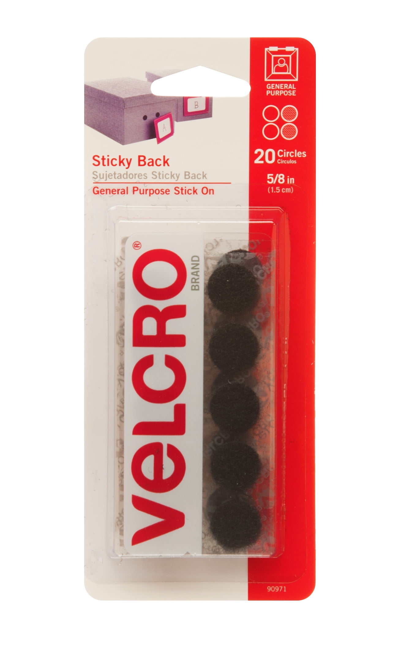 VELCRO Brand Sticky Back Hook and Loop Fasteners, Perfect for Home or Office, 5/8", Pack of 20, Black Coins (90971W)