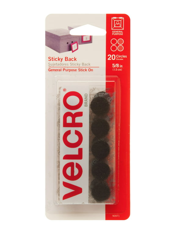 VELCRO Brand Sticky Back Coins | Classroom and Office Organization | Black 7/8" | 20 Count Circles 90971W