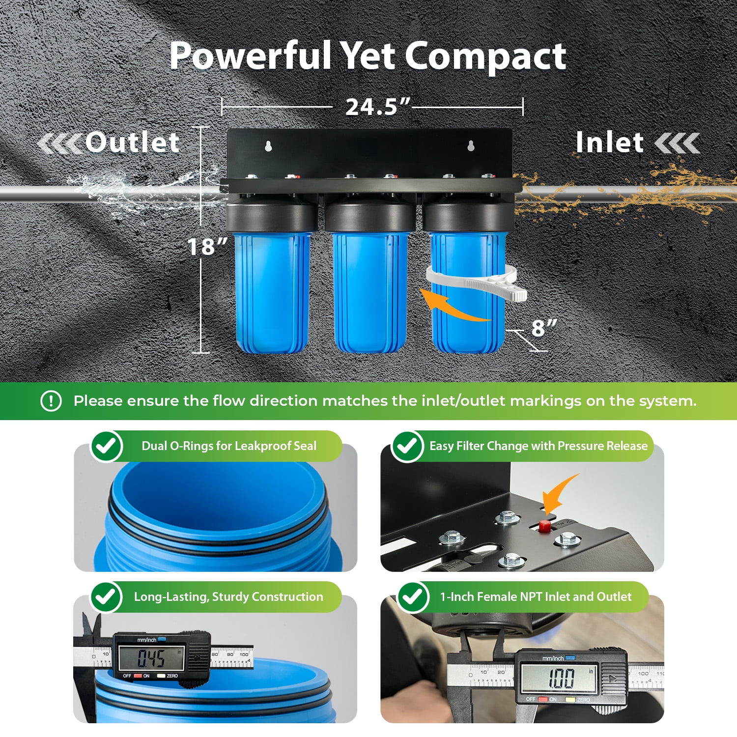 iSpring WGB31B-KSNC Whole House Filter System: SGS-Tested, removes 94.4% Chloramine. 3-Stage filtration for Lead, Metals & VOCs. 10”x4.5” filters with 1” Inlet/Outlet for high flow.