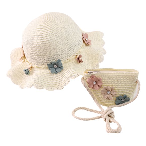 Chapeau d'Été Élégant pour Filles avec Sac de Transport Assorti pour le Soleil et les Jeux Extérieurs