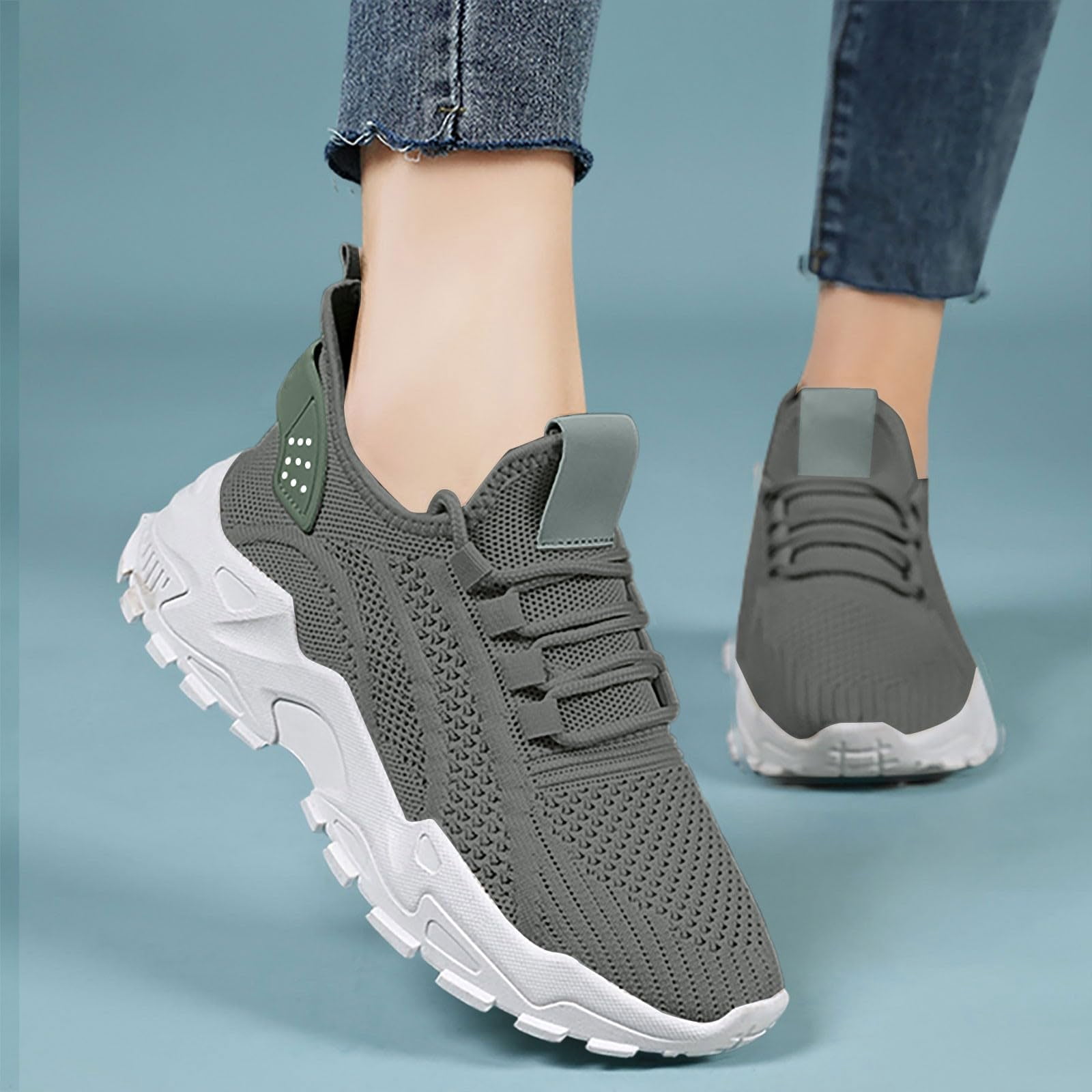 HAJWOH Orthopedic Dress Shoes for Women Arch Support Non Slip Slip on Nurse Shoes Lightweight Mesh Stretch Hiking Shoes Soft 2026 New Foam Shoes Mint Green 38