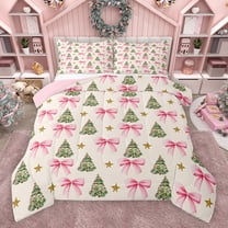 jejeloiu Cute Bowtie Ribbon Bedding Comforter Set,Chic Xmas Tree Twin Comforter Sets,Happy New Year Bedding Set For Girl,Luxury Bedroom Decor Reversible,2pcs