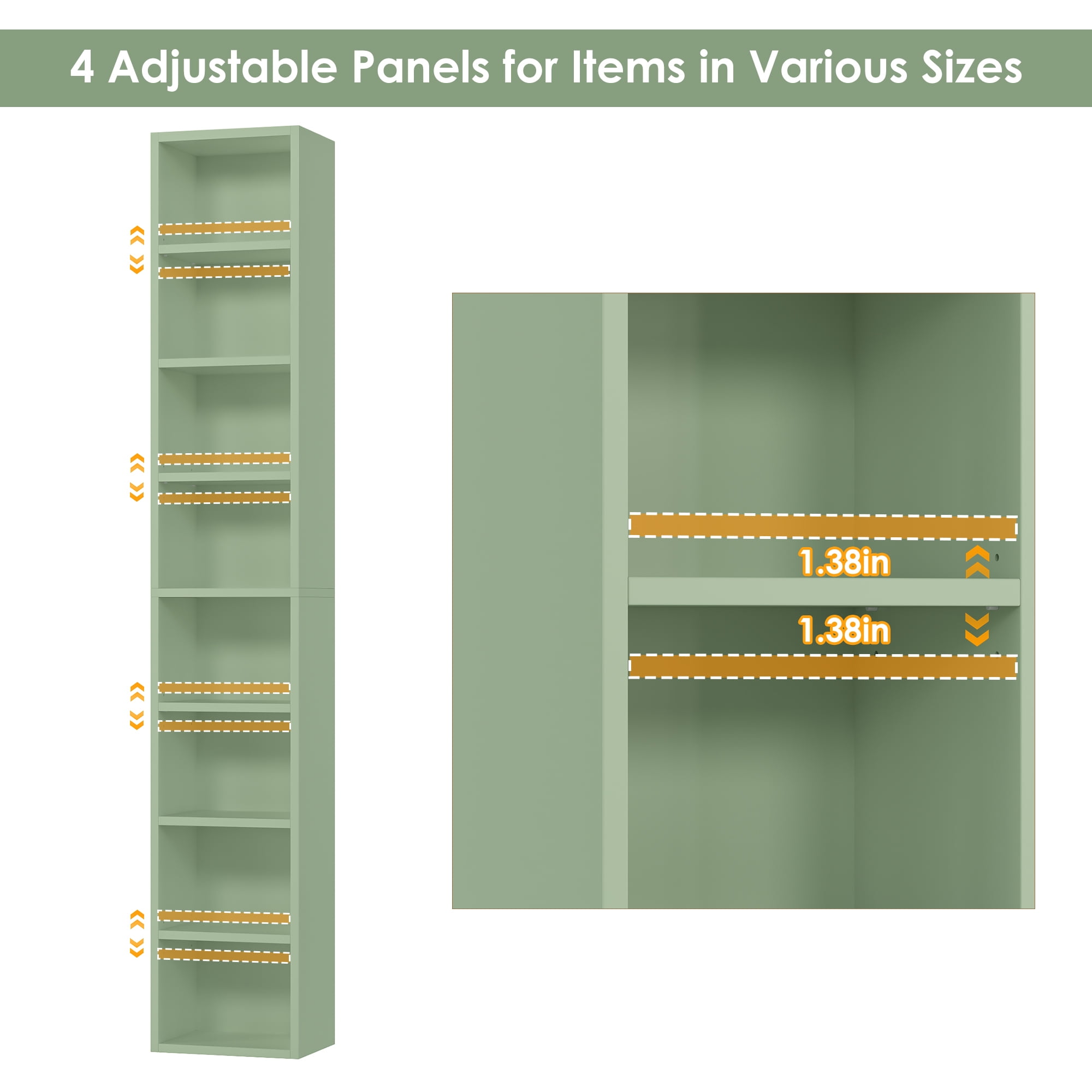 Homfa 8-Tier Wood Bookcase, 71'' Tall Storage Cube Organizer with Adjustable Shelves, 2PCS, Green
