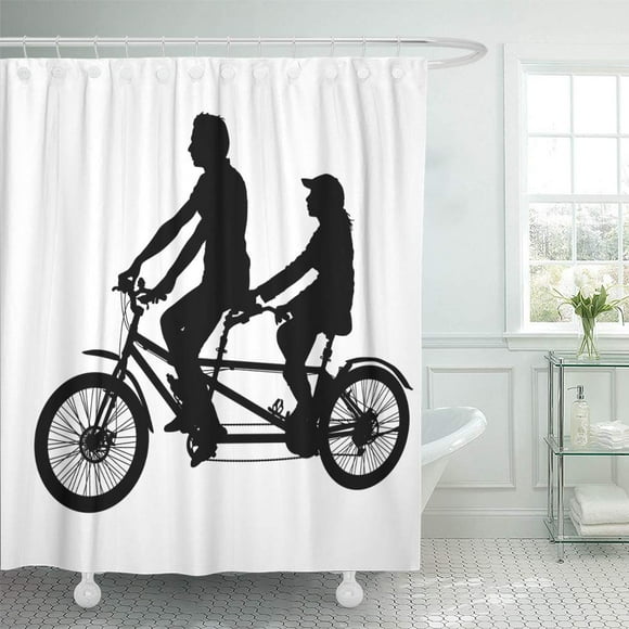 YUSDECOR Bike Silhouette of Two Athletes on Tandem Bicycle Double Bathroom Decor Bath Shower Curtain 60x72 inch