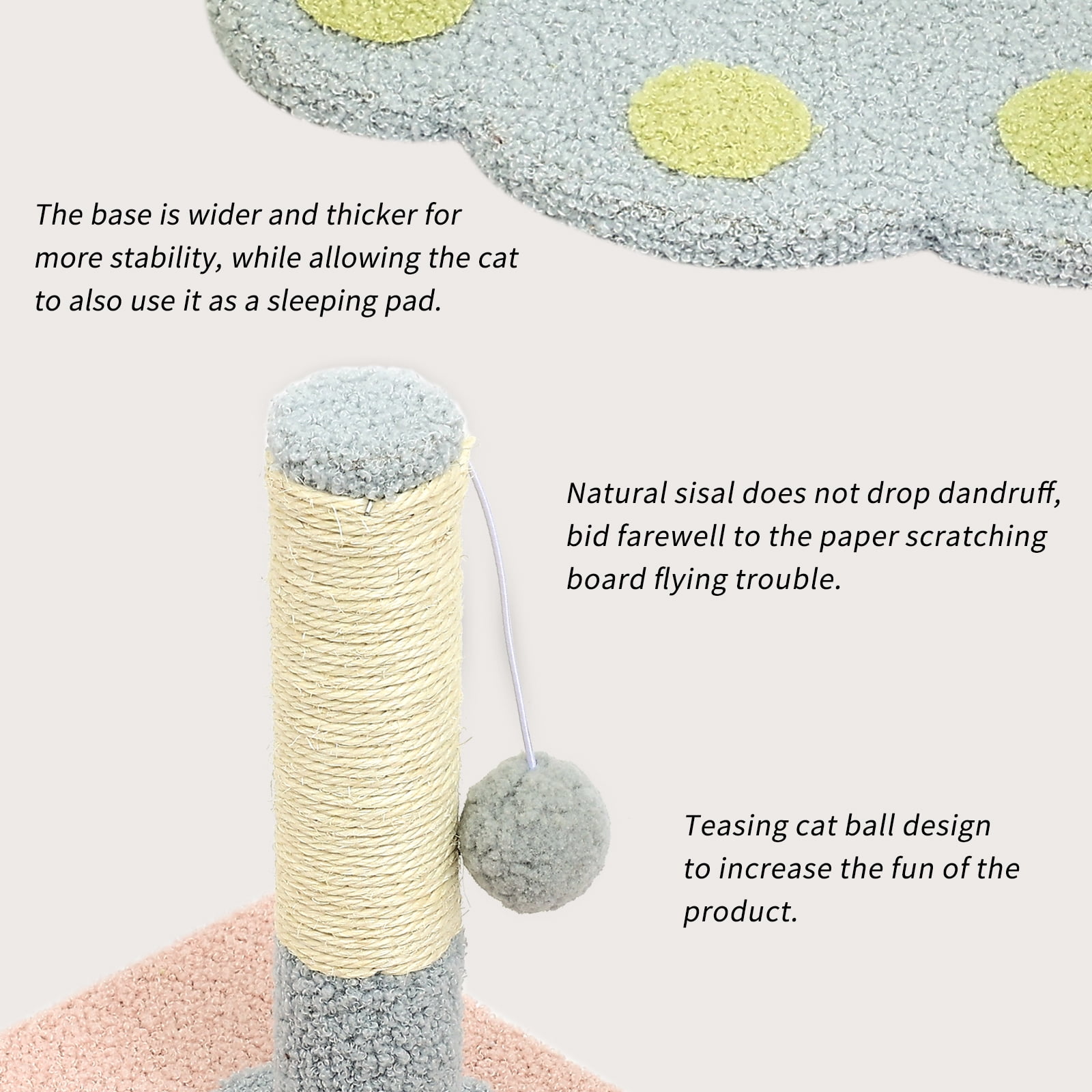 Wear-Resistant Natural Sisal Cat Scratching Post with Cat Ball, Light Blue and Green Paw Print