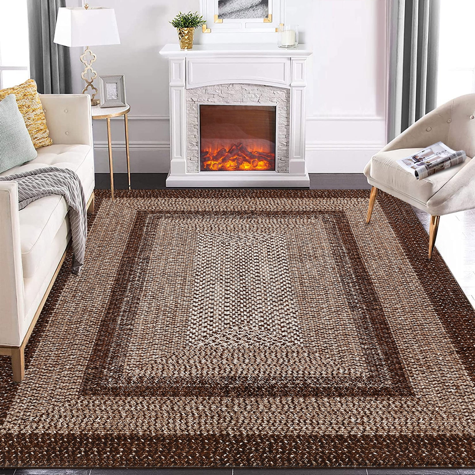 CAROMIO 4' x 6' Modern Rugs for Living Room Imitation Braided Pattern Soft Carpet, Brown