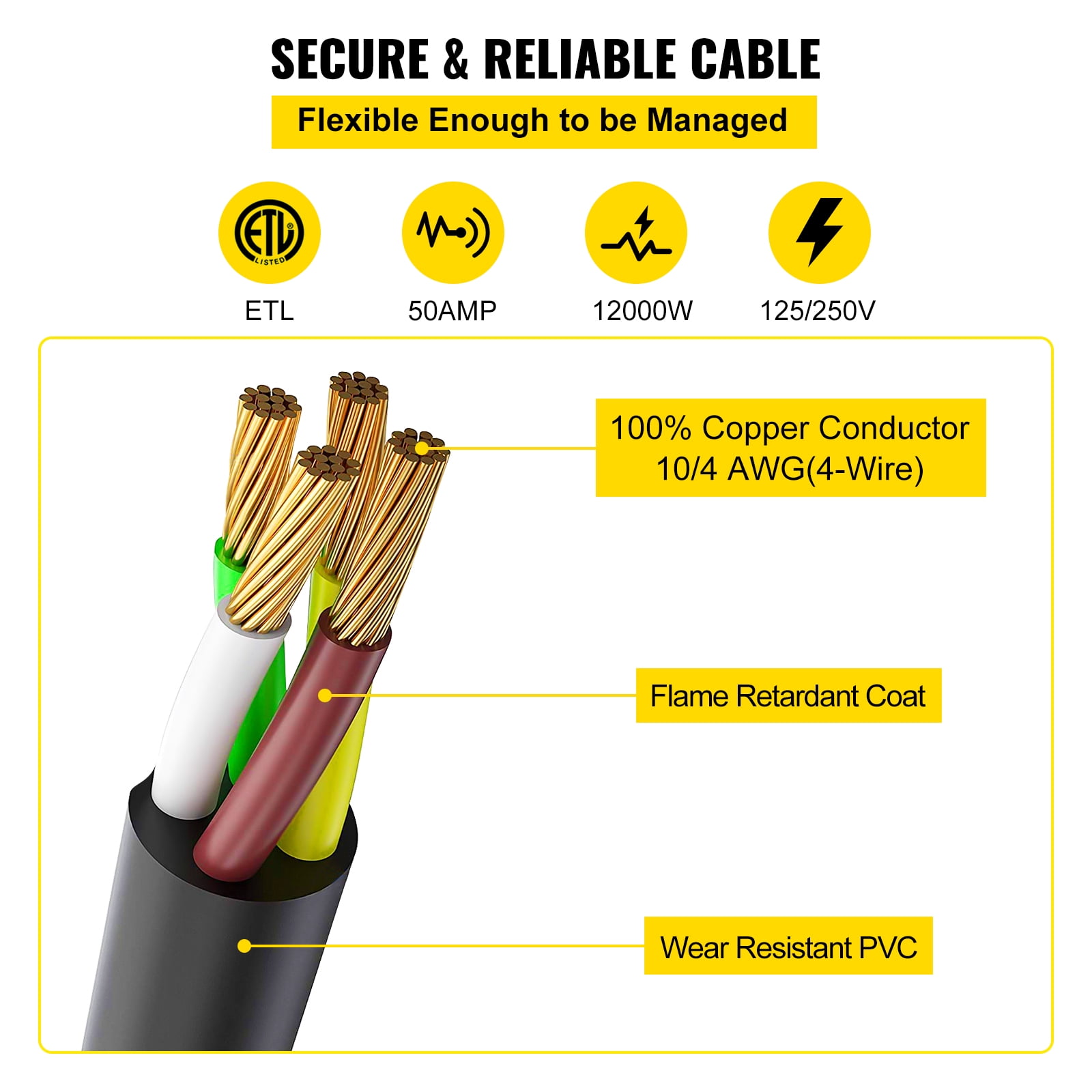 BENTISM Generator Power Cord 50FT Locking Connector 125/250V 50AMP Extension Cord